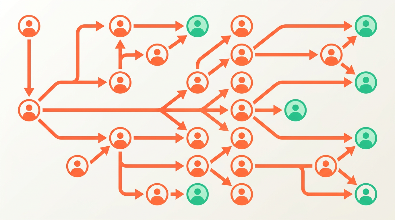 Network map showing content flowing from one source to many Facebook group member nodes