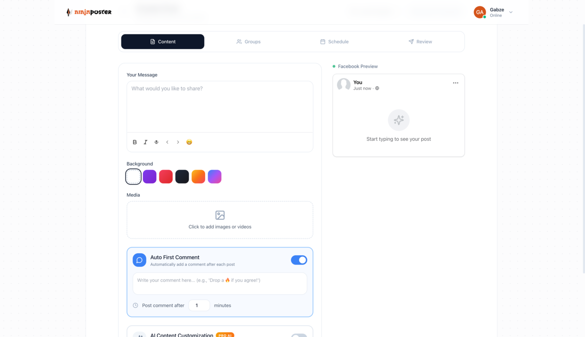 Auto add first comment to group posts
