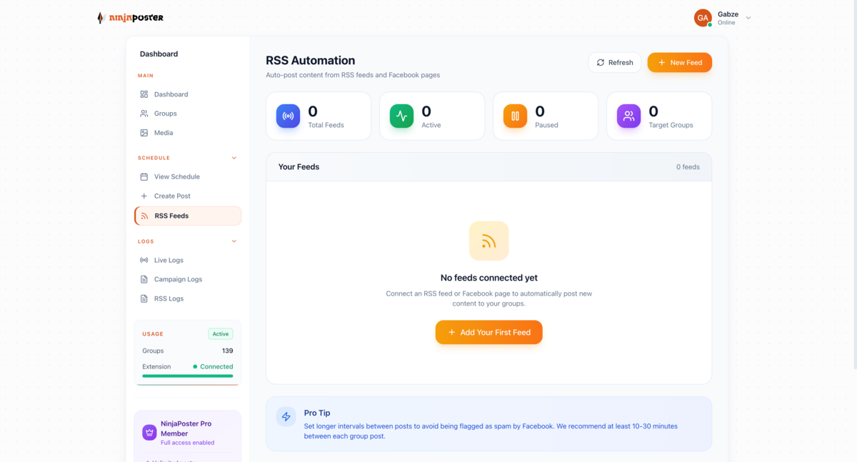 Post from RSS feed to Facebook groups